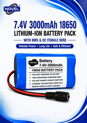 NOVEL 11.1V - 12V 18650 BMS LITHIUM ION BATTERY PACK WITH DC MALE + FEMALE- 3000mAh