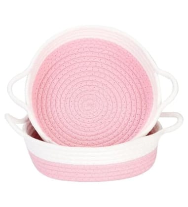 Generic Cotton White Basket 2 Pcs Storage Basket For Clothes (Pink-White)-PID66456