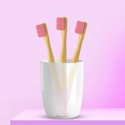 Dencrus Orby Kids Bamboo Toothbrush (Pink, Pack of 3) | Ultra-Soft Bristles & Ergonomic Handle | Kids Oral Care
