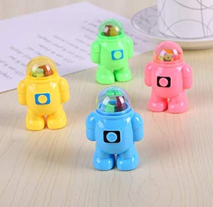 Astronaut Shape Pencil Sharpener with Eraser Pack of 4 Fun Stationery for Kids Return Gifts