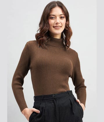 Lime Cotton Blend High Neck Women's Pullovers - Beige ( Single )