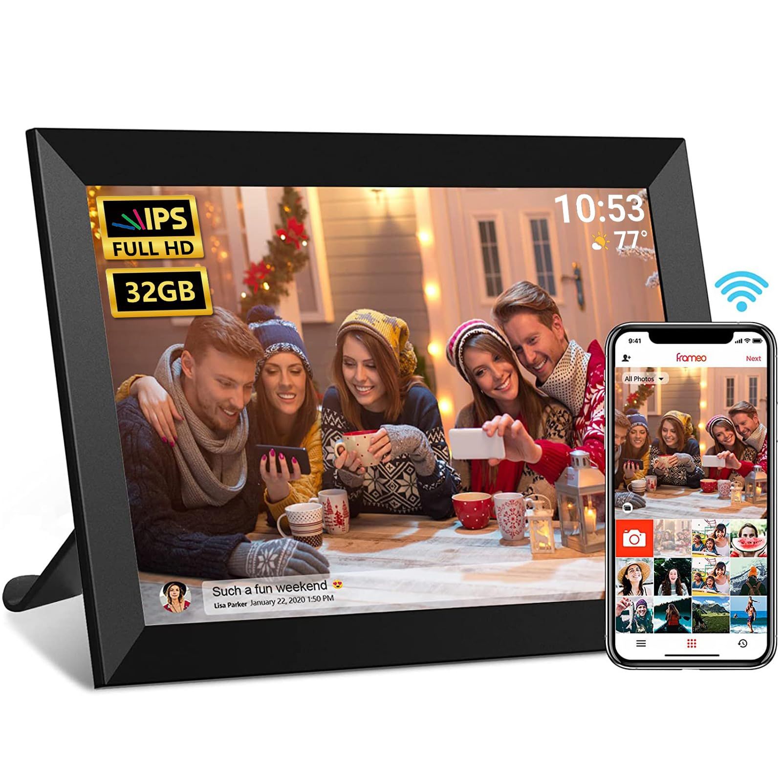 FRAMEO Digital Photo Frame, 10.1 Inch Wi-Fi Digital Picture Frame with 1280x800 IPS Touch Screen, Built-in 32GB Storage, Easy to Share Photos or Videos via Frameo App Auto-Rotate (Black) 10.1 Inch Wi-Fi - Popular Choice