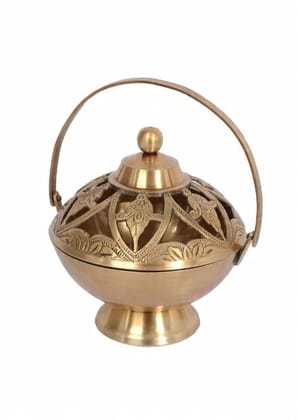 Gold Brass Vintage Loban Lamp Dhoop Dani, Antique Style Incense Burner And Candle Holder For Pooja, Home Temple And Meditation