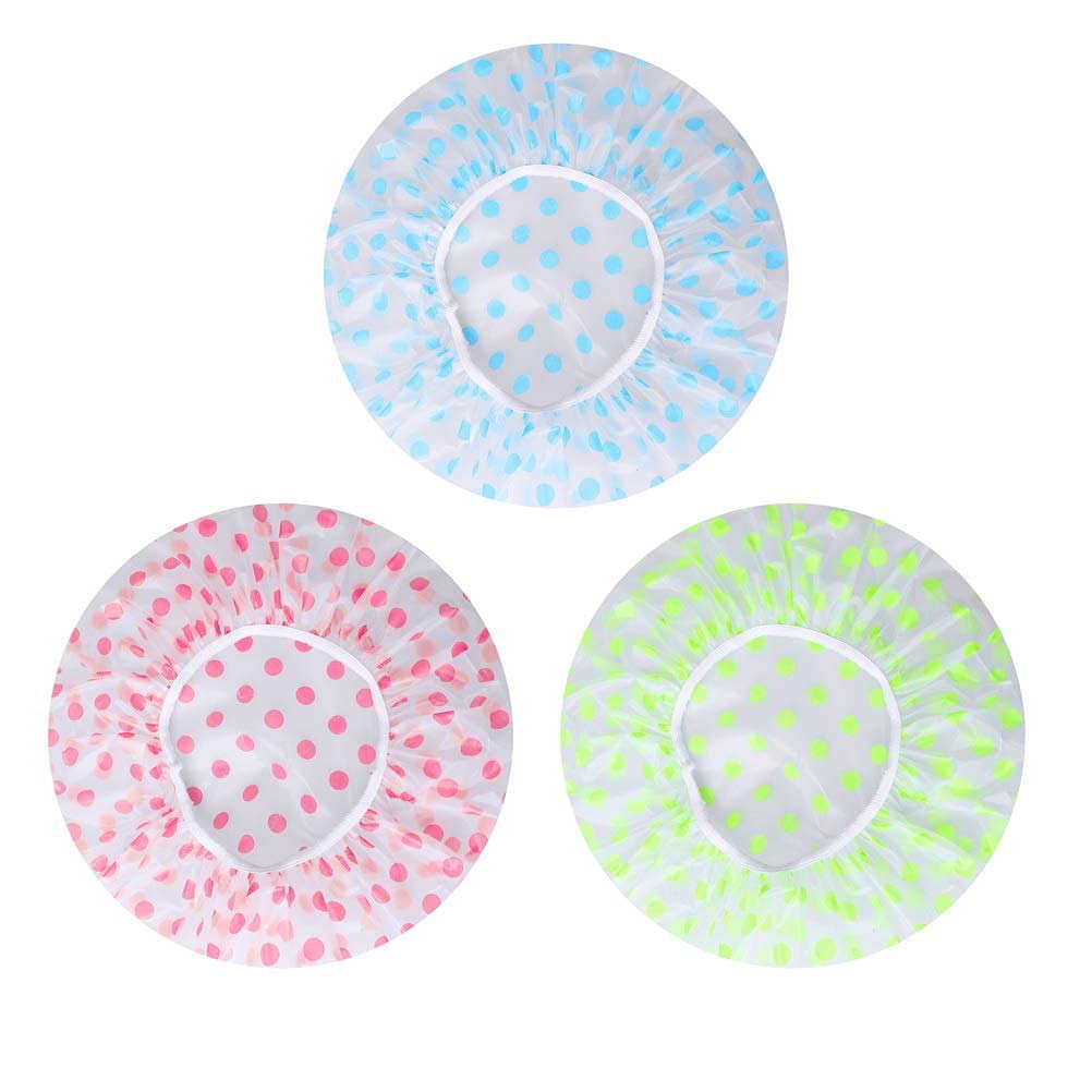 Elecsera 3pcs Waterproof Bath Cap Hat Elastic Shower Hat Reusable Bath Head Hair Cover For Women Salon Shower Bath Supplies
