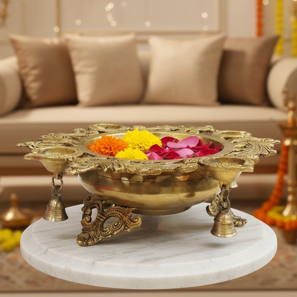 Brass Decorative Urli Bowl Showpiece | Traditional Center Table Decor, Diameter : 13 Inch (BSMAS1151 X)