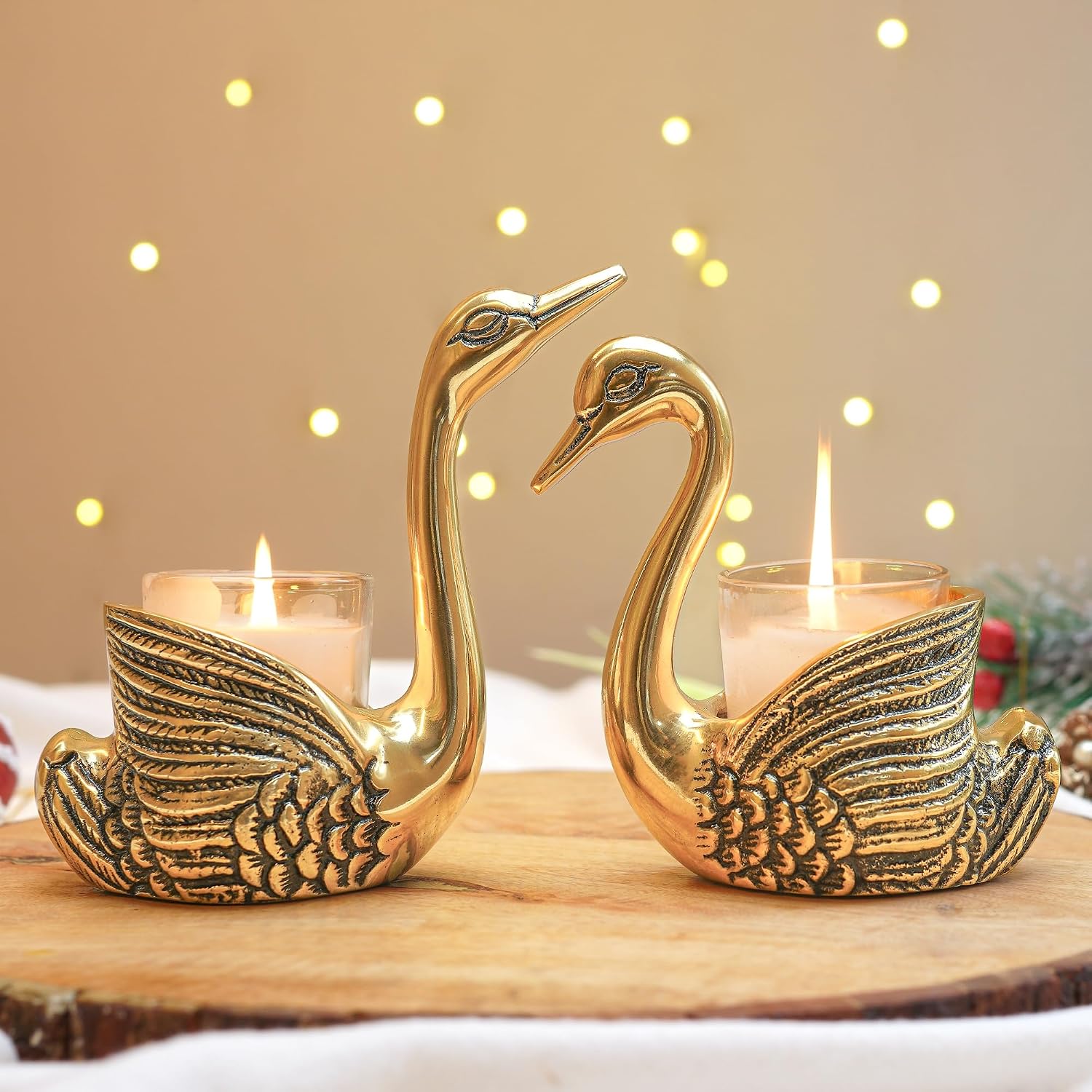 BEHOMA Pair of Swan Candle Holder with Giftbox for Home Decor, Gold