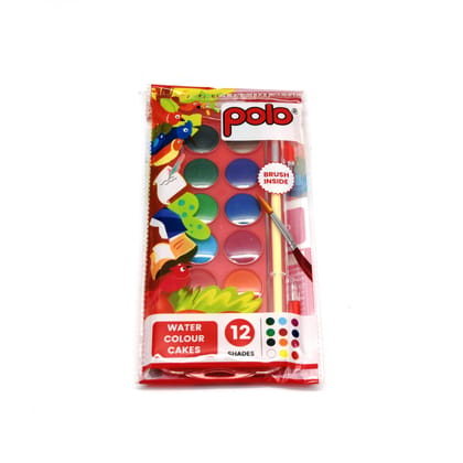 polo Water Color Cake Set 12 Vibrant Shades (23mm) Non-Toxic, Easy-to-Use Watercolors for Painting, Art Projects, and School Supplies Ideal for Kids and Adults