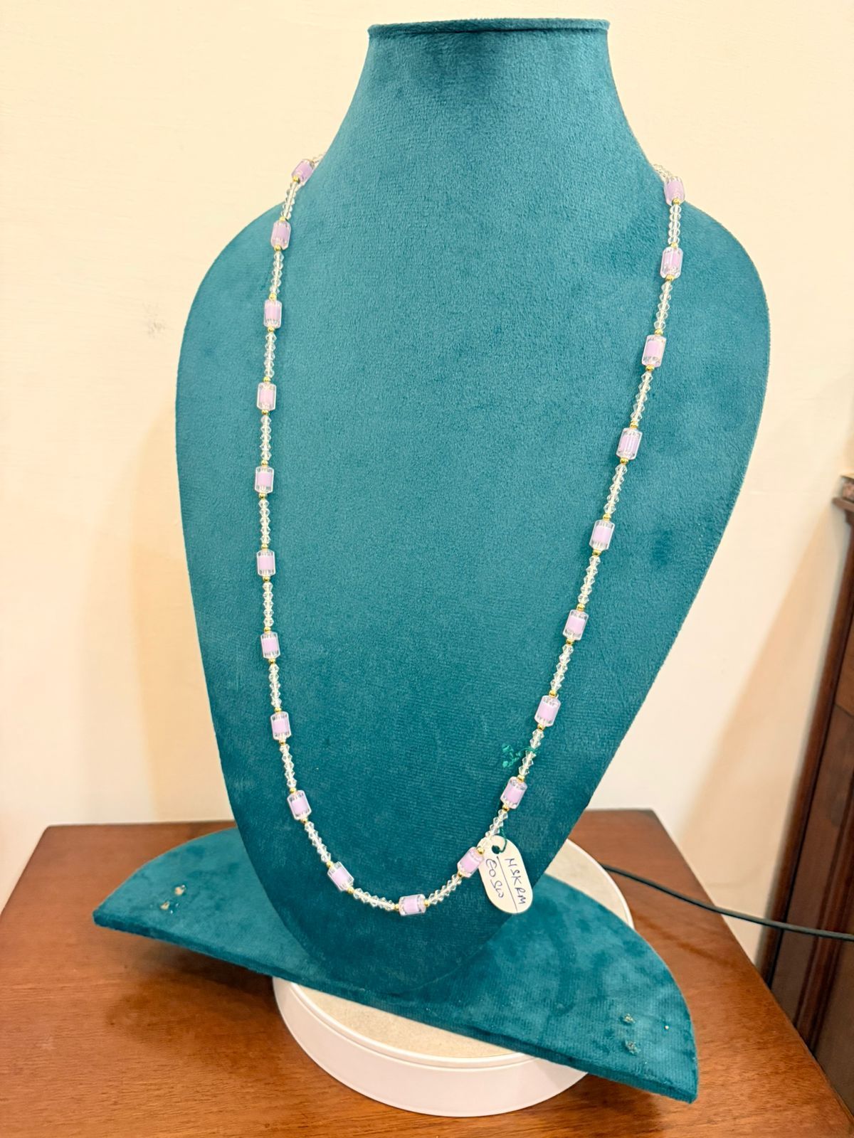 elegent single layer ligt pink and crystal pearl mala