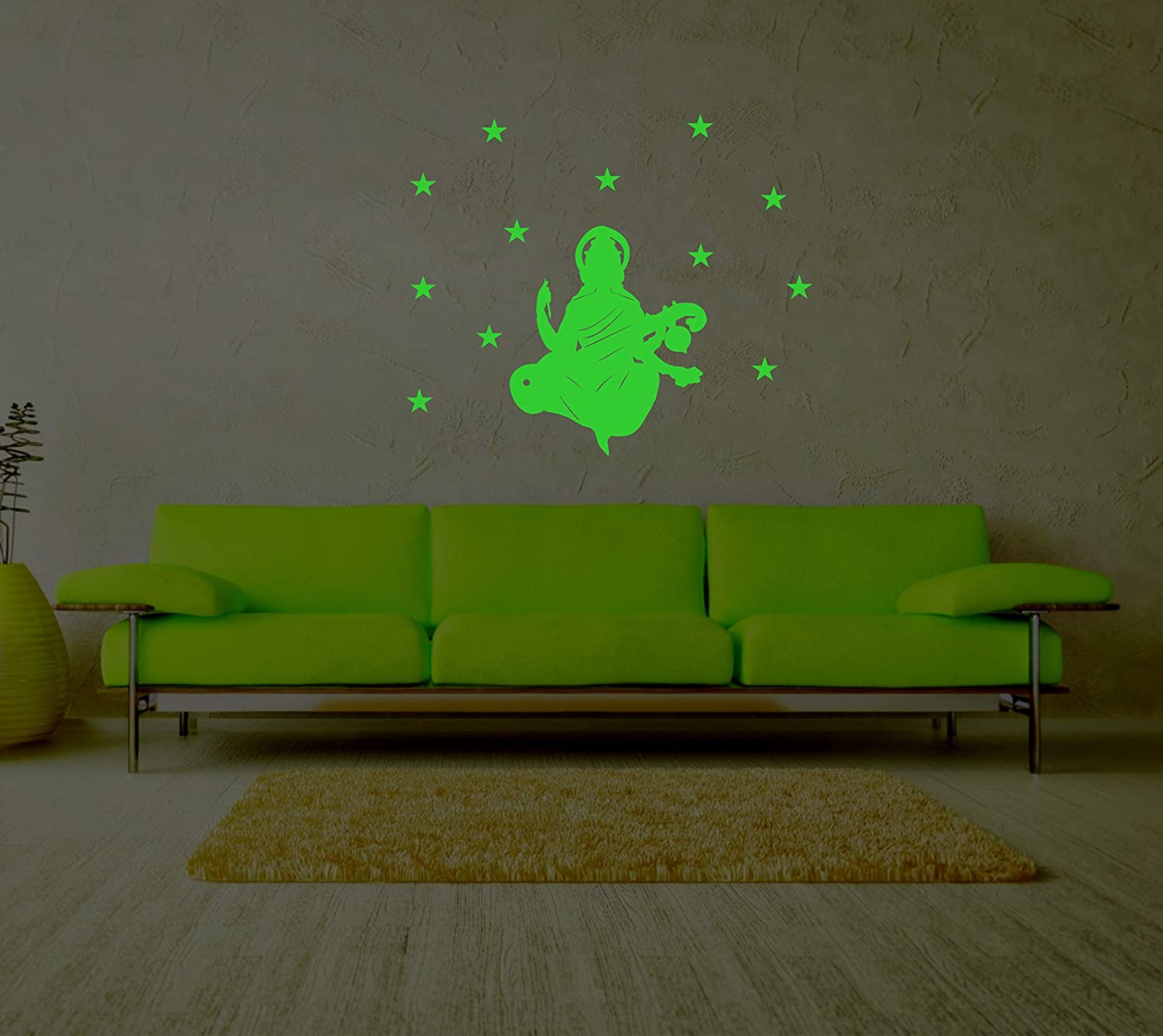 DreamKraft Glow in The Dark Goddess Saraswati Radium Wall Stickers (Green, 40 cm X 34 cm)