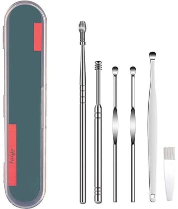 Geeo Stainless Steel Effective Ear Wax Cleaner Kit with a Storage Box - Set of 6 (Silver) | Remover Tool | Comfortable Ear Wax Picker | Ear Wax Cleaner for Baby and Adults | Hygiene Essentials