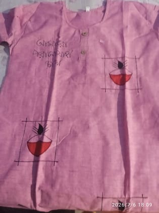 Pink Hand-Painted Cotton Kurti with Bengali Script | Ethnic Casual Wear | Daily Comfort