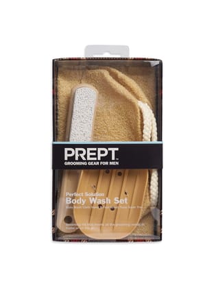 PREPT Perfect Solution Body Wash Set, Men's Grooming Kit with Washcloth, Hand Brush, Foot Brush, Soap Tray