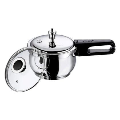 Vinod 18/8 Stainless Steel Splendid Plus Pressure Cooker (Induction Friendly) | Premium Outer Lid Pressure Cooker with Glass Lid (Capacity - 1.5ltr) by Mahavir Home Store