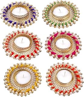 Prapti Handicrafts Handmade Tealight Candle Holders for Diwali Decoration,Home Decor Gifts Items/Diya for Home Office Pooja,Durga Puja Gift Sets (Multi Ring Big, Pack of 6)