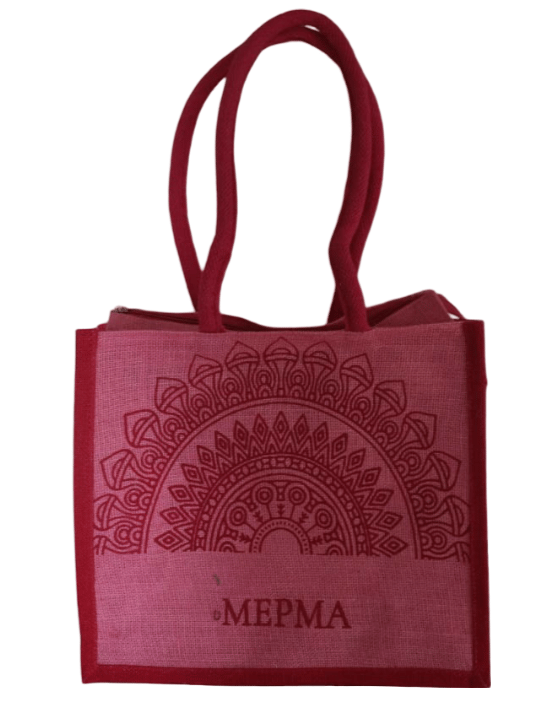 Red Jute Shopping Bag with Mandala Design - Eco-Friendly & Stylish