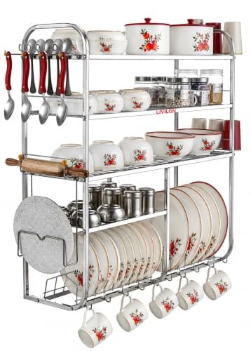 L LIVILON Kitchen Rack Utensils 5 Shelf Dish Rack, Stainless Steel Utensil Rack/Stand