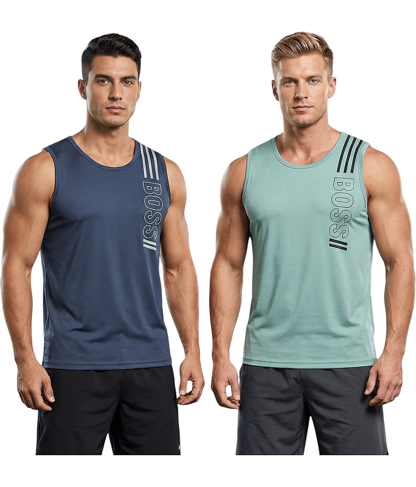 B.S sports wear Pack of 2 Polyester Gym Vest For Men ( Navy Blue )