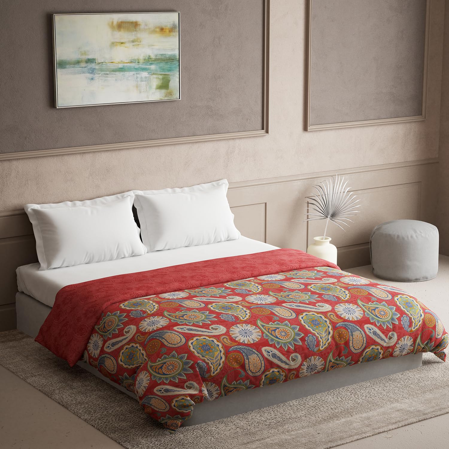 DDECOR - The Prime Collection 100% Cotton Global Ethnic Pattern 145TC King Quilt |229 CM X 274 CM| - Red