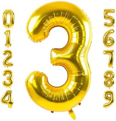 Number 3 Golden Foil Balloon - Helium Quality - 40 inches - 1PC