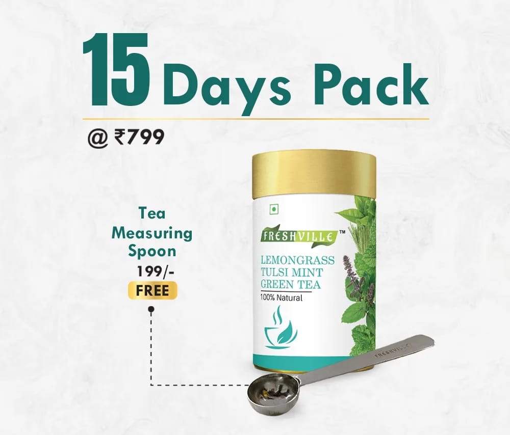 Freshville Lemongrass Tulsi Mint Green Tea | Pure & Natural | Immunity Booster | Control Cholesterol | Heart Health | Lemongrass, Tulsi leaves, Mint, Green tea Tin (50gm).15 Day Pack