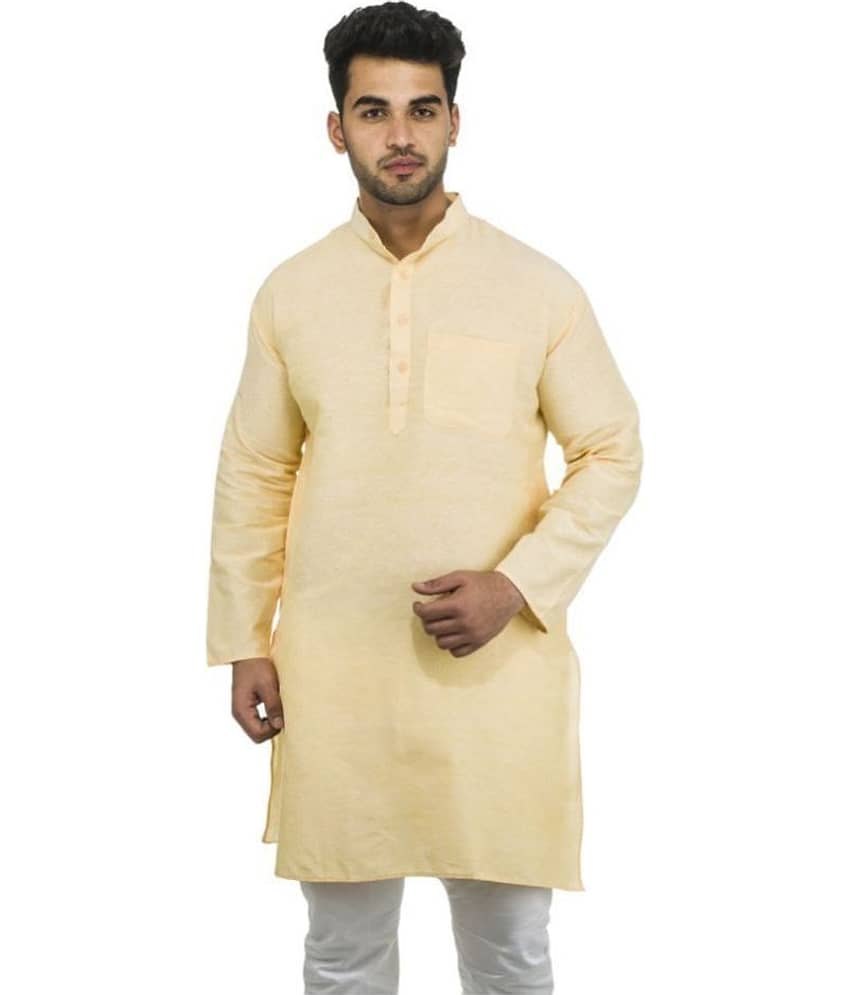 DESHBANDHU DBK Yellow 100 Percent Cotton Kurta Single