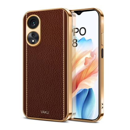Vaku Luxos Luxemberg Back Cover for Oppo A38 with Leather Pattern Gold Electroplated Soft TPU Cover Scratch Resistant Camera Protector Shockproof Protective Case- Brown Vaku Luxos Luxemberg Back Cover for Oppo A38 with Leather Pattern Gold Electroplated Soft TPU Cover Scratch Resistant Camera Protector Shockproof Protective Case- Brown