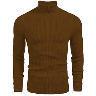 Fashlook Mens Brown Solid High Neck Full Sleeve Sweatshirt