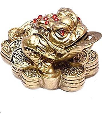 KESAR ZEMS Golden Vastu FengShui Frog -B Figurine For Prosperity (6.5cm x 7 cm x 5 cm, Golden)