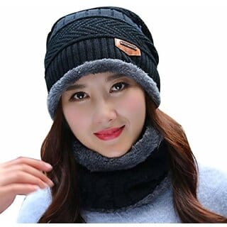 Eastern Club Women Black Woolen Winter Cap (Pack of 2) Eastern Club Women Black Woolen Winter Cap (Pack of 2)