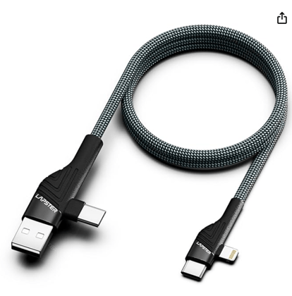Lapster Rapidzz 4 IN 1 Type C 1 mtr Multi Functional with Nylon Braided Fast for Android, iOS Devices (Compatible with Smartphones, Tablet, Laptop, Macbook, Black, One Cable)