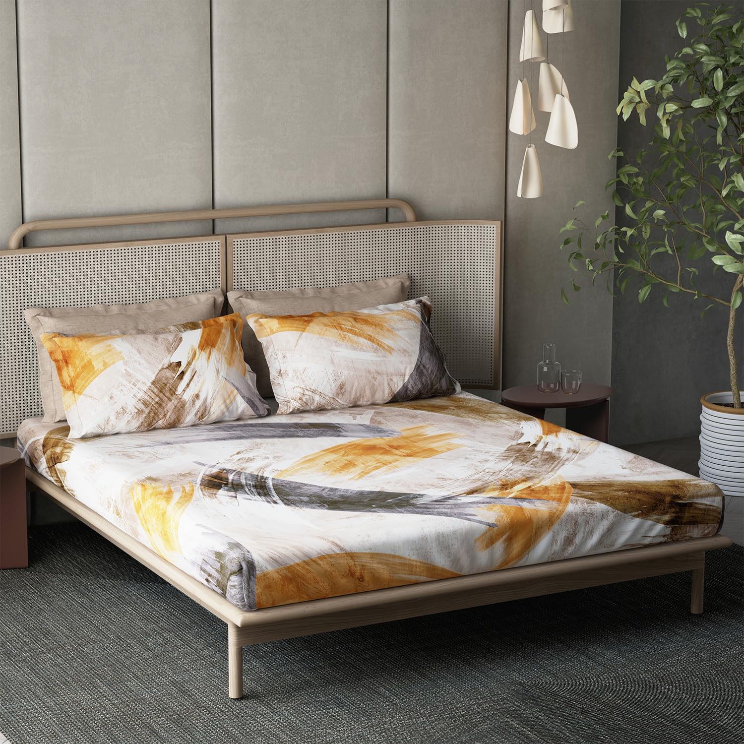 DDECOR - Orion Collection 100% Cotton Abstract Pattern 180TC Super King |274 CM X 274 CM| Orange