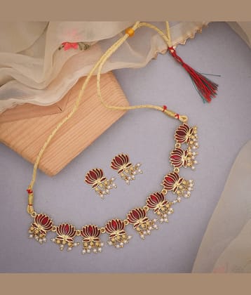 LUV FASHION Maroon Alloy Necklace Set ( Pack of 1 )