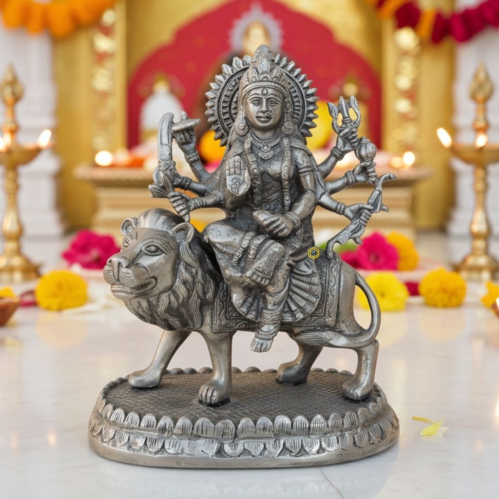 Brass Durga Ji Statue - Artistic Brass Showpiece for Temple Decor, Height : 9.3 Inch (BSMAS285)