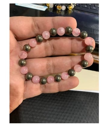 Pink Rose Quartz & Golden Pyrite Natural Agate Bracelet  (Size - 8.5")