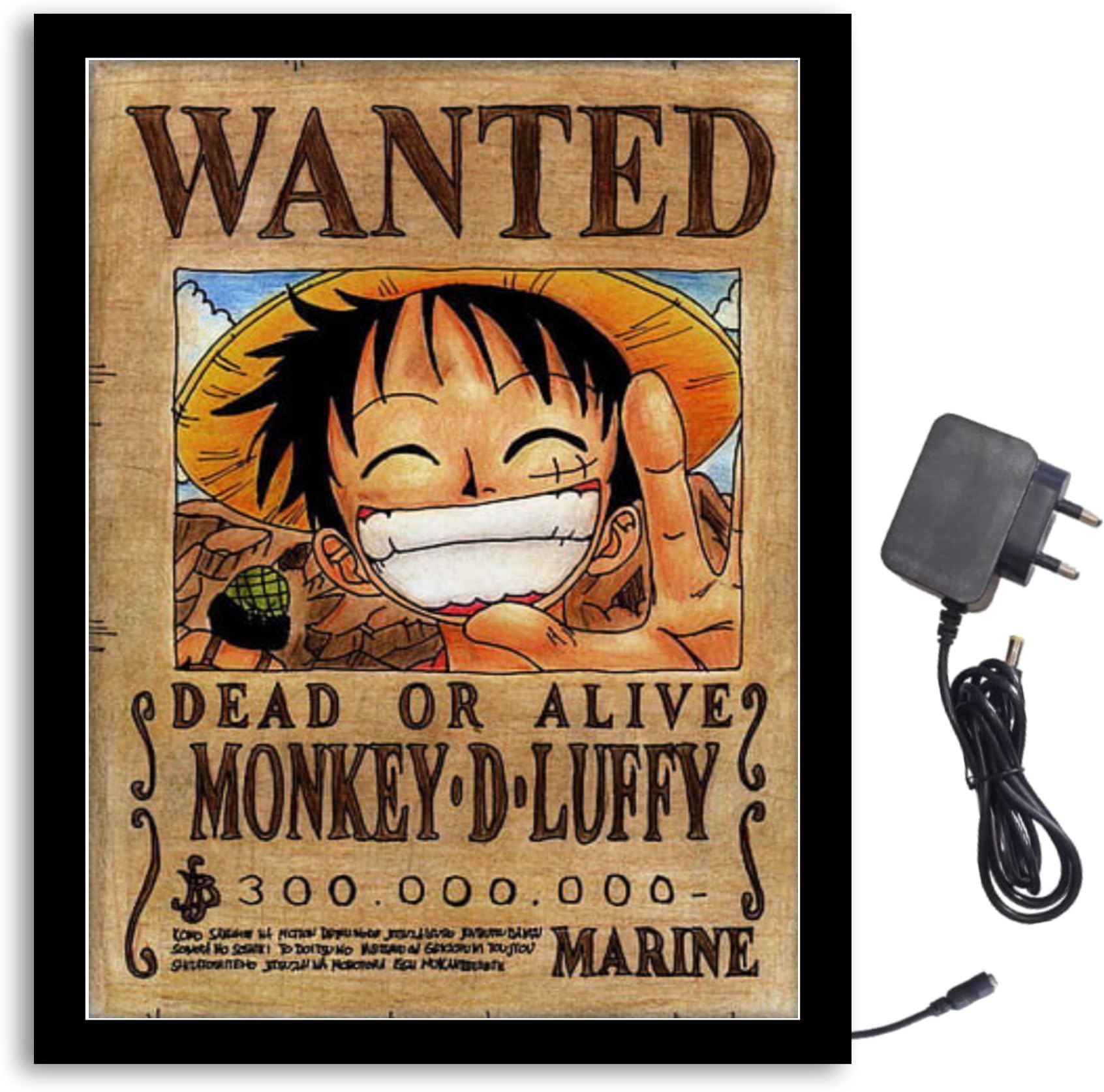 NOKKES One Piece Monkey D Luffy Wanted Light Photo Frame 8X10 inch Led Light photo Frame With Light Adaptor Led Light Photo Frame Black Color Photo Frame_AQW153
