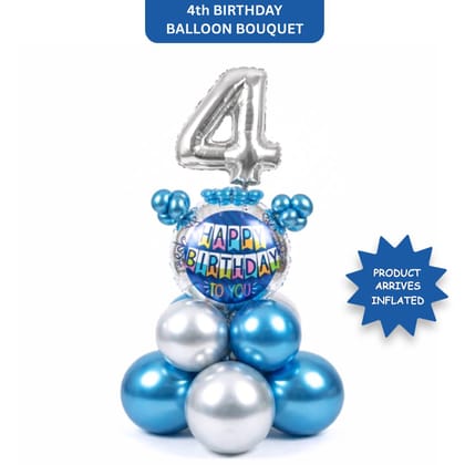 Designer Blue & Silver Balloon Bouquet Arrangement for 4th Birthday