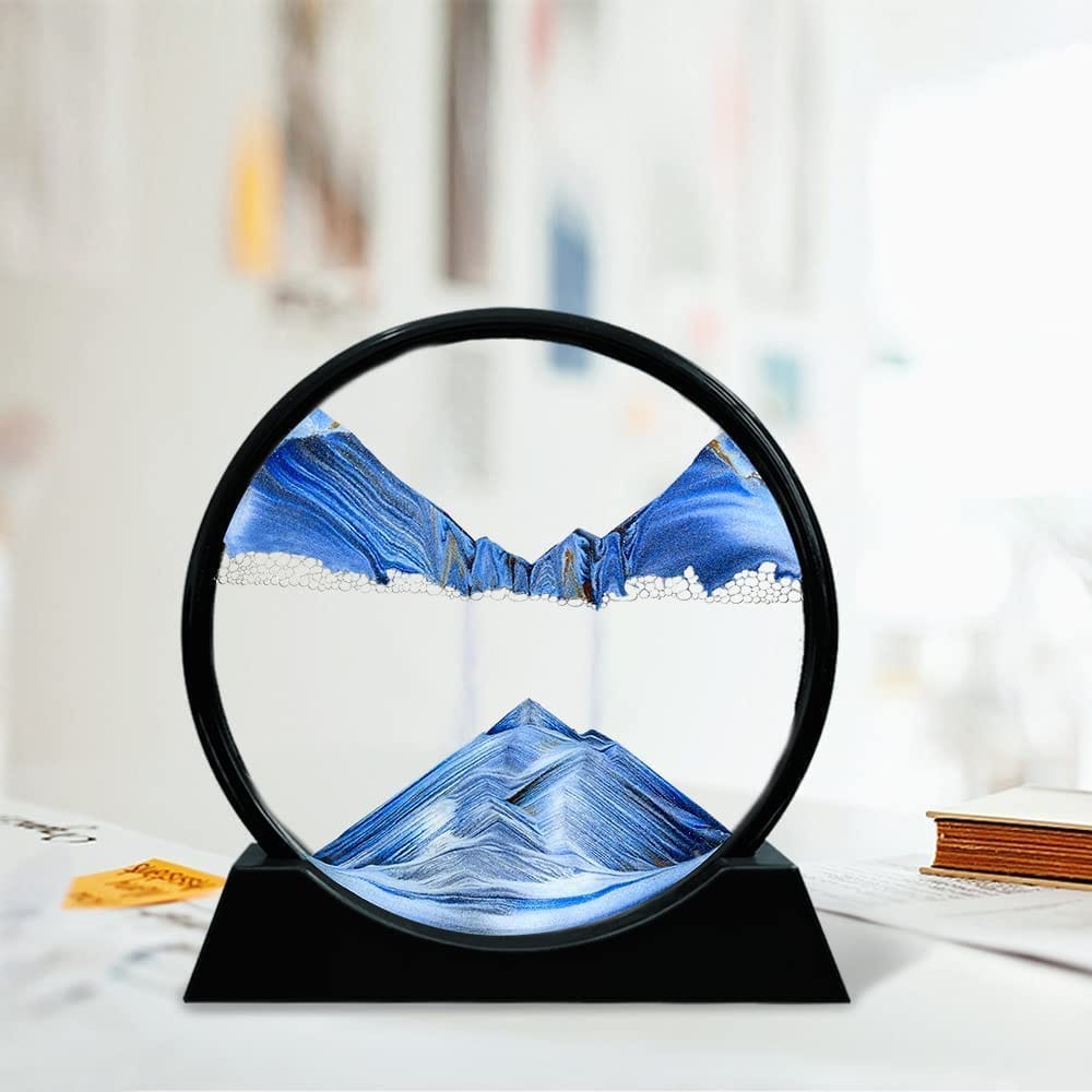 3D Moving Sand Art Picture Glass Liquid Painting Natural Landscape Showpieces for Home Decor, Antique Gifts for Kids, Office Desktop Decoration, Desk Table Decorative Items (Multicolour)