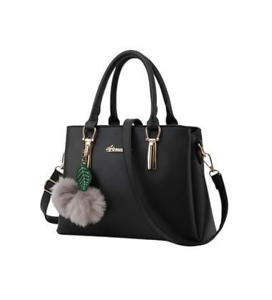 DARSHANS Women's PU Leather Solid Shoulder Zipper Handbag (Black)-PID65122