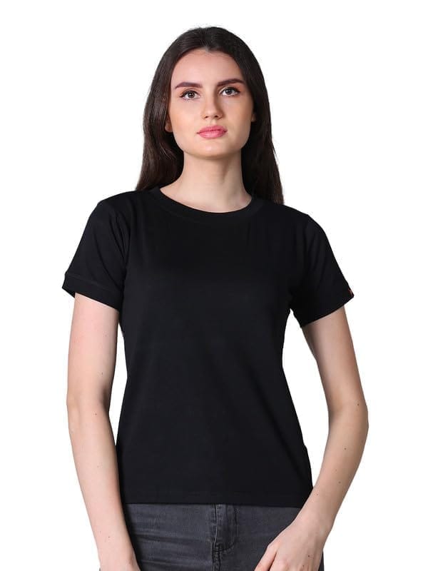 Women's Cotton Blended Solid Round Neck Half Sleeve T-Shirt (Black, 2XL)-PID56322