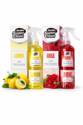 Sindhu Super Clean Lemon & Rose Air Freshener Spray Combo | Long Lasting Room, Bathroom & Car Freshener | Odour Eliminator | Refreshing Citrus & Floral Fragrance | Pack of 2