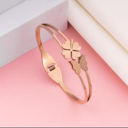 Rose Gold Butterfly & Clover Bracelet for Women | Elegant & Lucky Charm