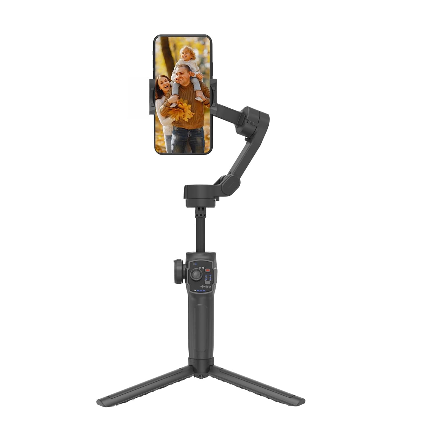 Digitek (DSG-009F) 3 Axis Foldable Smartphone Gimbal with Built-in 3 Telescopic Extendable & Adjustable Rod, Compatible with All Smartphones, Low Angle Shoot & Position, Wheel Zoom in & Out (Black)