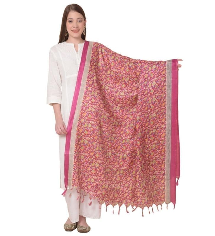 Women's Art Silk Printed Dupatta (Pink)-PID47007