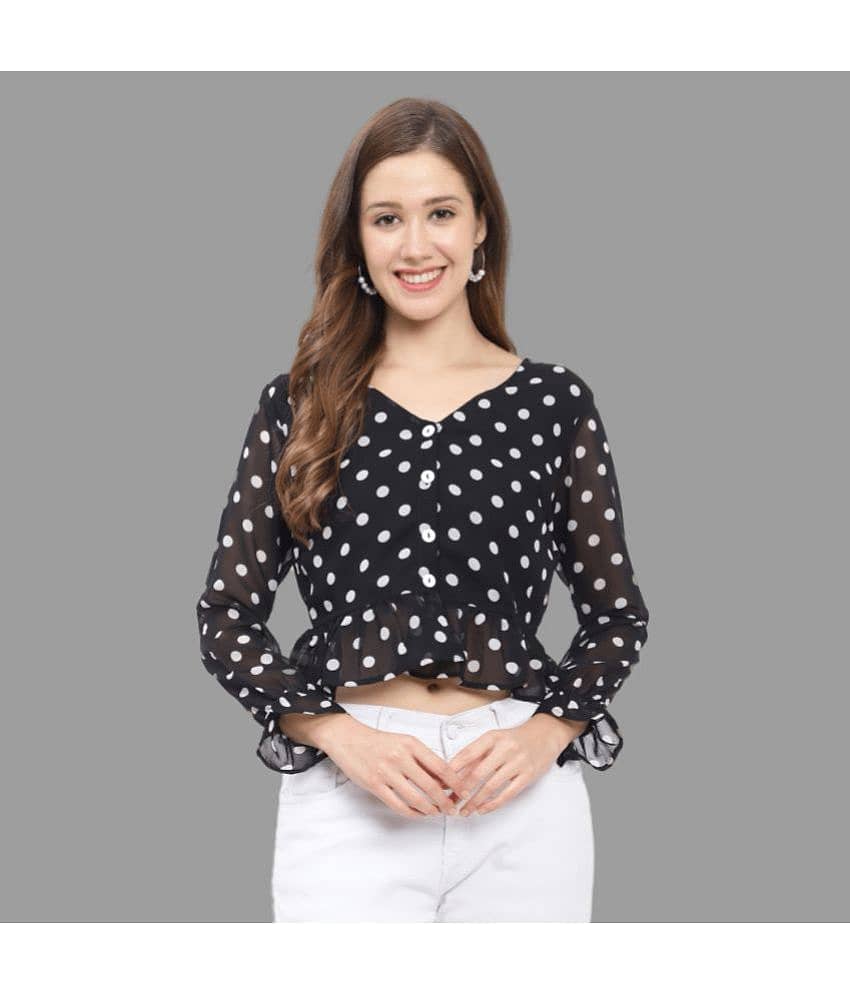 GALWIZ Women's Georgette Crop Top ( Black )