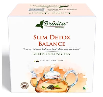 Brinita Slim Detox Balance | 10 Pyramid Tea Bags | Green Oolong Tea with Gymnema Sylvestre, Ashwagandha, Moringa, Tulsi, Ginger & Turmeric | Weight Loss, Detox & Metabolism Boost | 20g