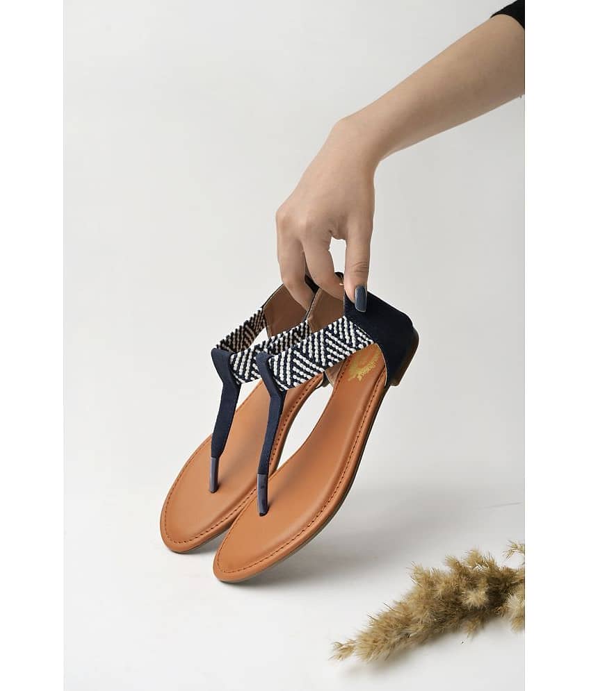 Shoetopia Stylish Ethnic Blue Flat Sandals For Girls