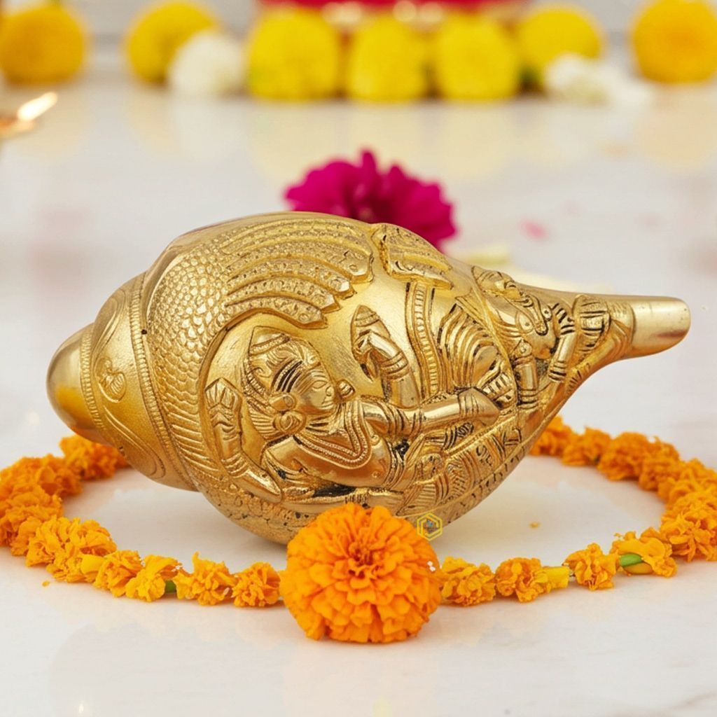 Brass Showpiece Shankh, Conch With Sound, Height : 3.2 Inch (BSMAS1277 C)