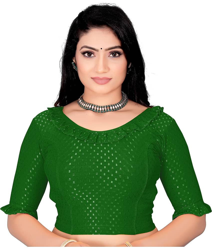 DELTIN HUB Navy Blue Readymade without Pad Silk Blend Women's Blouse ( Pack of 1 )