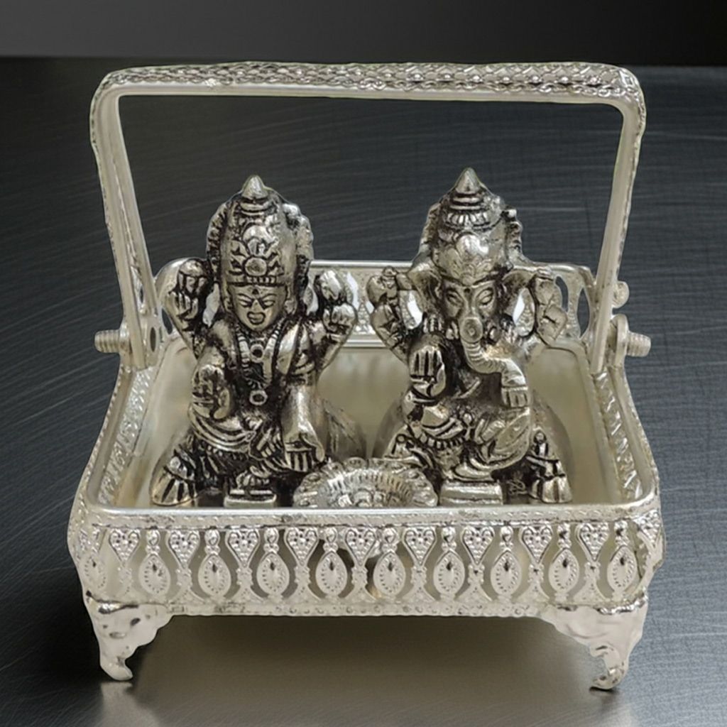 Aluminium Laxmi Ganesh Showpiece | Hindu God Idol for Diwali Puja, Height : 4 Inch (ASMAS514 S)