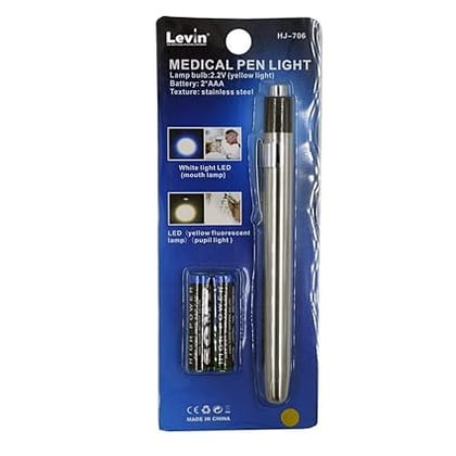 AABHA Mini Medical Pocket Pen Light, Stainless Steel, Warm Yellow Light | Travelling LED Flashlight | Pocket Medical Torch Light